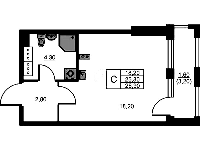 Квартира студия 26.9 м², 8/13 эт., ЖК «Тайм Сквер»